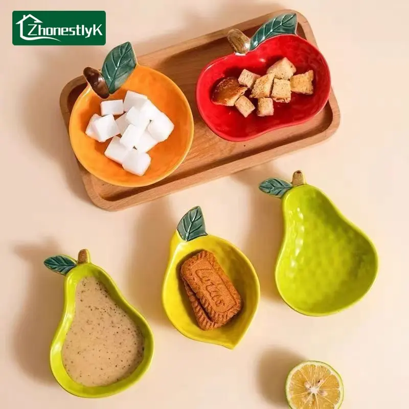 4 Pcs Fruit Shape Ceramic Orange Lemon Seasoning Dish Kitchen Creative Decorative Plates Sauce Vinegar Dishes Plate Irregular Dipping Saucer Bowl