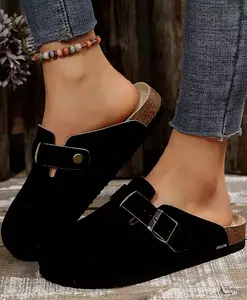 Women’s Clog Sandals, Suede Upper with Adjustable Buckle, Cushioned Cork Footbed, Casual Slip-On Shoes Footwear