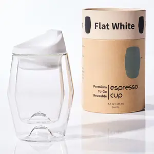 To-Go Espresso Glass Travel Mug with Lid,  Double Wall Glass Tumbler, Fits  Coffee Makers & Cupholders for Your , Gifts for Coffee Lovers, 4.5 oz Cortado Cup, Flat White