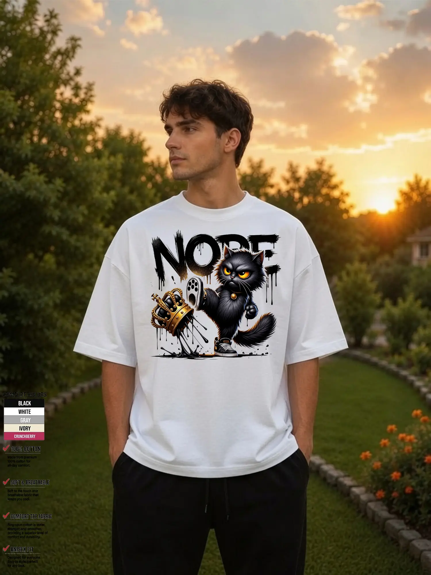 Street Cat PNG, Cool Black Cat Clipart, Urban Graffiti Cat PNG, Gold Crown Attitude Cat Design, Streetwear Animal Sublimation PNG