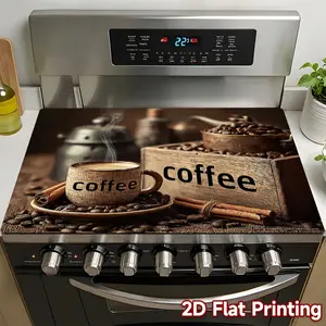 1pc Coffee-Themed Stove Top Protector Cover - Gas/ Flat Stovetop & Glass Cooktop Compatible, Coffee Bean & Coffee Cup Design with Cinnamon Sticks - Easy-Clean Appliance Mat for Ovens, Washers, Dryers, Stove Panels (Coffee, 2D Flat