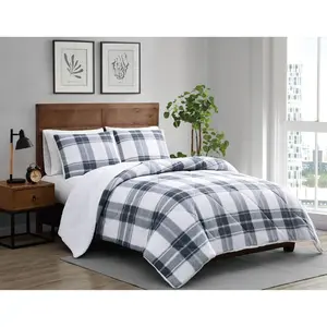 2pc Twin/Twin Extra Long Cozy Teddy Plaid Comforter Set Blue/Cream - Cannon: Woven Polyester, Year-Round Use