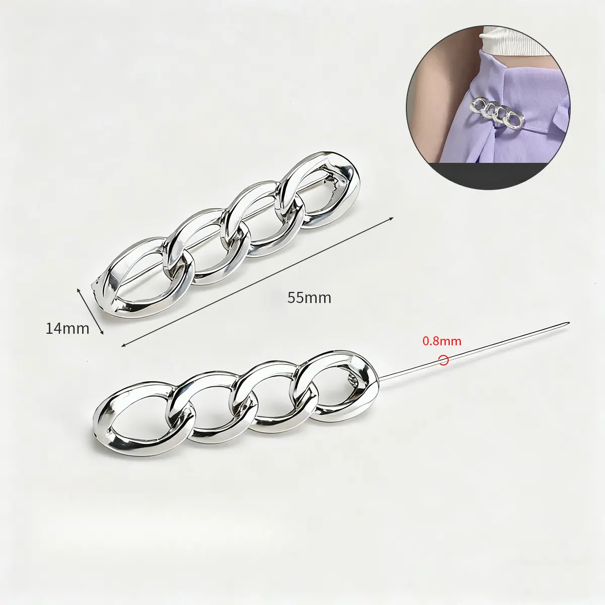 Chain waist-cinching pin (silver-white)