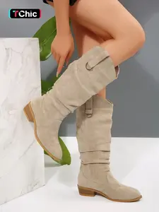 Women's Winter Pointed Toe Mid-Calf Boots, Wide Calf Design, Comfortable & Stylish, Perfect for Casual Wear, Durable Material Winter Warm Boots