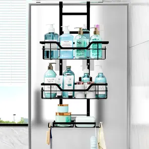 Over the Door Shower Caddy - 3 Tier Adjustable Stainless SteelOrganizer with Soap Holder No Drilling Bathroom Rack forBody Wash Shampoo Soap Razor