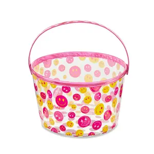Easter Pink and Yellow Smiley Face Clear PVC Basket, 11.4 in x 7.4 in, by Way To Celebrate