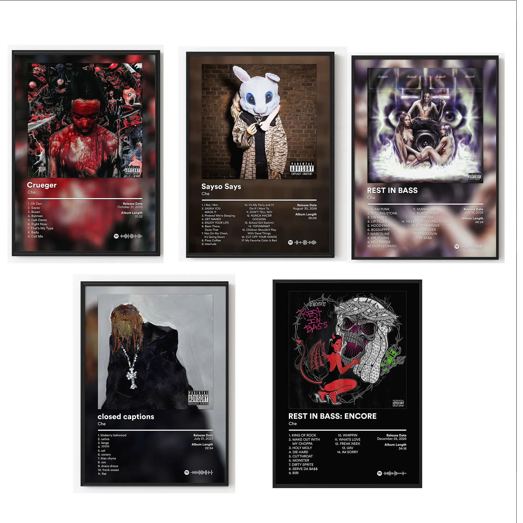 SET 5 Che Album Cover Wall Art Poster HD Print Unframed Aesthetic Room Home House Modern Wall Decor Trendy Gift.