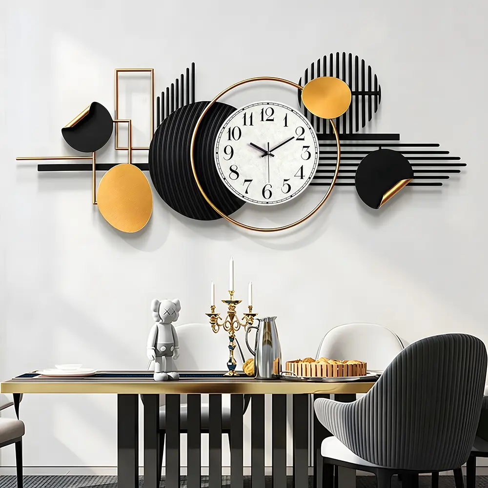 39" Modern Large Wall Clock, Creative Geometric Round Art Decor, 3D Abstract Decorative Metal Wall Clock, Silent Movement for Bedroom, Dining Room, Home Hanging Wall,sohochic
