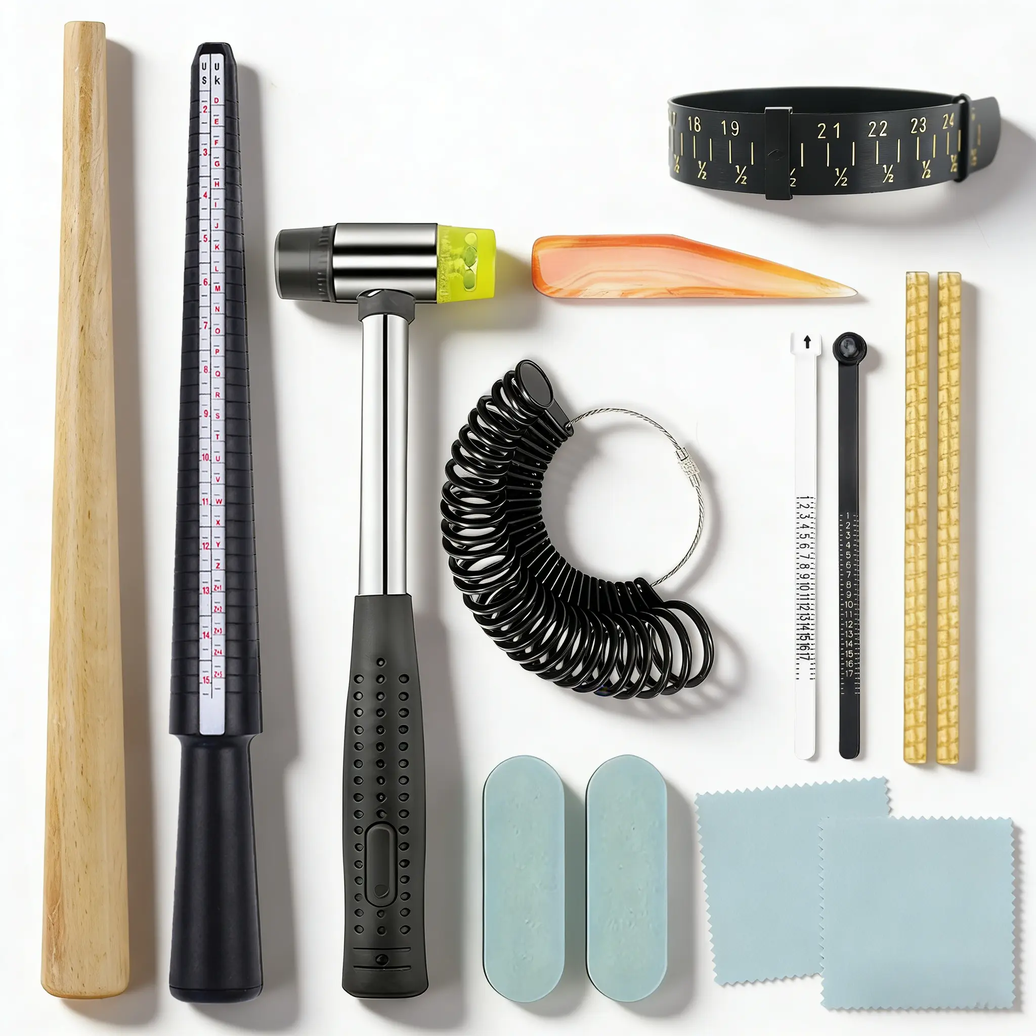 DIY Jewelry Making Complete Kit - Hammer, Polish Tools, Ring Size Adjusters, Crafting Supplies for Ring Making & Workshop Use