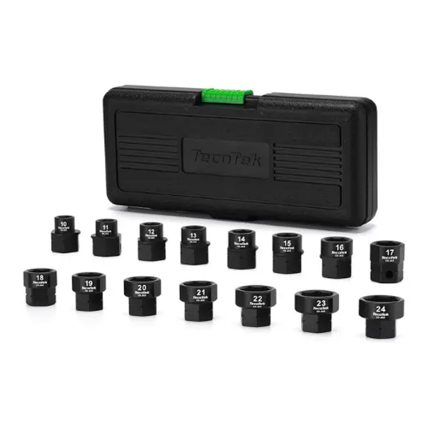 TecoTek 15-Piece Stubby Impact Socket Set, 1/2-Inch Drive, 10mm–24mm No-Skip Cr-Mo Sockets for Tight Spaces