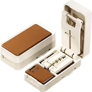 Professional Pill Cutter with Hidden Blade, Adjustable Design for Various Tablet Sizes, Includes Cleaning Brush
