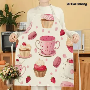1PC 2D Flat Printed Pink Dessert Strawberry Pattern Apron For Home Cooking, Kitchen Wear, And Cooking Enthusiasts
