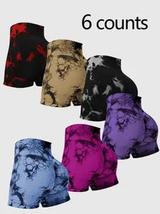 Women's Tie Dye Print Ruched High Waist Sports Shorts, Breathable Comfortable Skinny Bottoms, Ladies Sportswear Gym Clothes for Indoor Outdoor Wear, Workout Impact Shorts, Sports Spandex Short