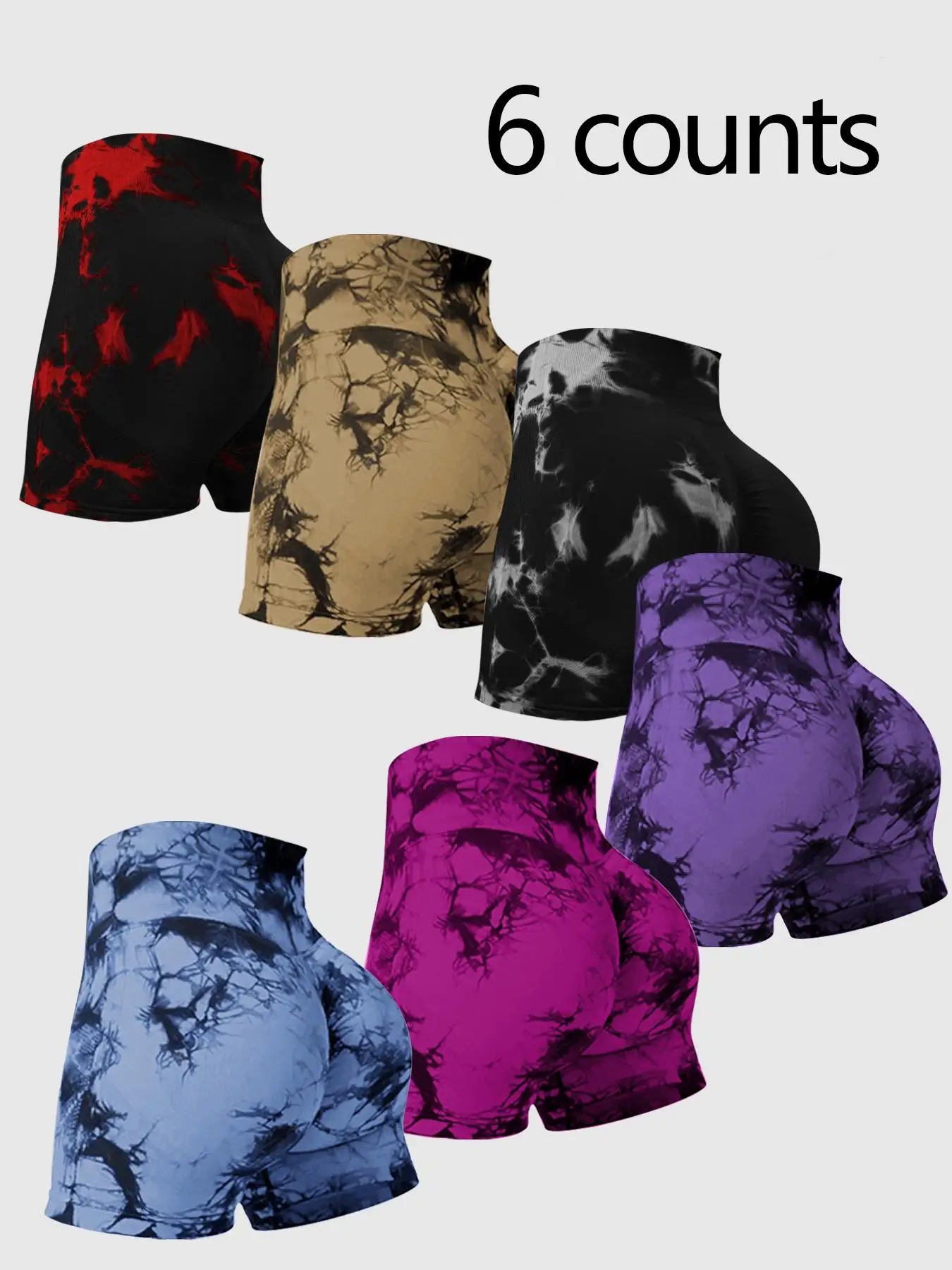 Women's Tie Dye Print Ruched High Waist Sports Shorts, Breathable Comfortable Skinny Bottoms, Ladies Sportswear Gym Clothes for Indoor Outdoor Wear, S