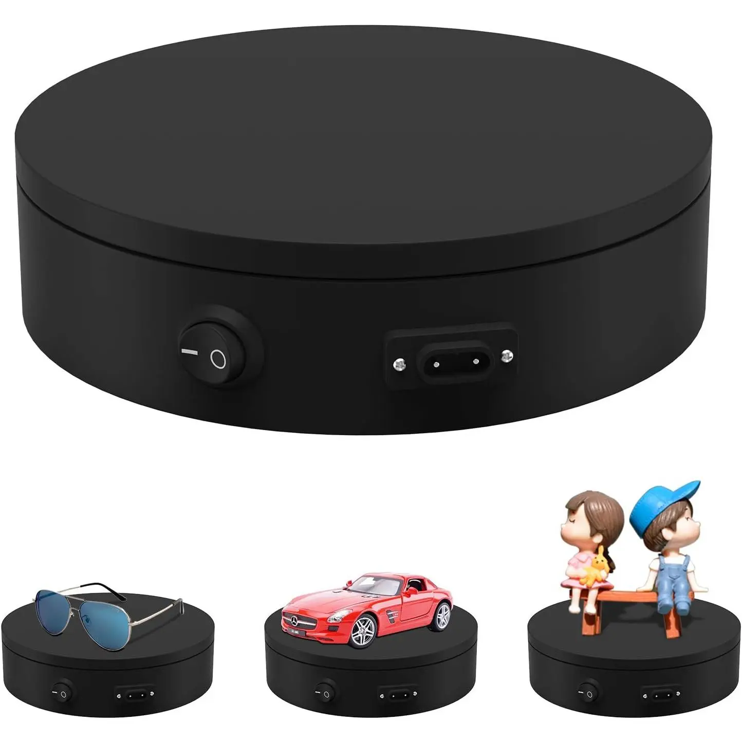 Motorized Photography Turntable, Automatic Revolving Platform  for 360  Images,Professional for Shop Display Stand,Product Display or Cake Display,55lb Load Dia 7.8inch- Black