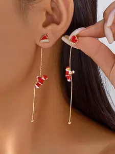 Fashion Creative Climbing Santa Claus Tassel Earrings, Christmas Jewelry for Women, Unique Design, Perfect Holiday Gift