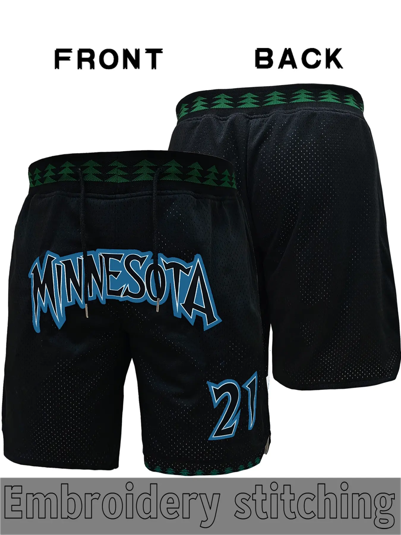 Men's Retro Basketball Shorts, Athletic wear shorts, Embroidered Shorts, # 21 Black Minnesota Letter Embroidery, Mesh Breathable and Comfortable Drawstring Design, Suitablefor Basketball Training, Competition, Daily Leisure