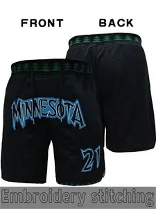 Men's Retro Basketball Shorts, # 21 Black Minnesota Letter Embroidery, Mesh Breathable and Comfortable Drawstring Design, Suitablefor Basketball Training and Competition, Daily Leisure, Street Trendy Dressing, Streetwear Sports Shorts