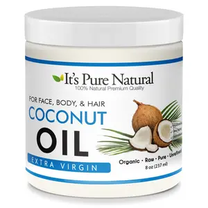 It's Pure Natural Extra Virgin Organic Unrefined Raw Coconut Oil (8 oz) for Skin, Hair, Cuticles, Scalp & Foot| Moisturizes & Nourishes Skin