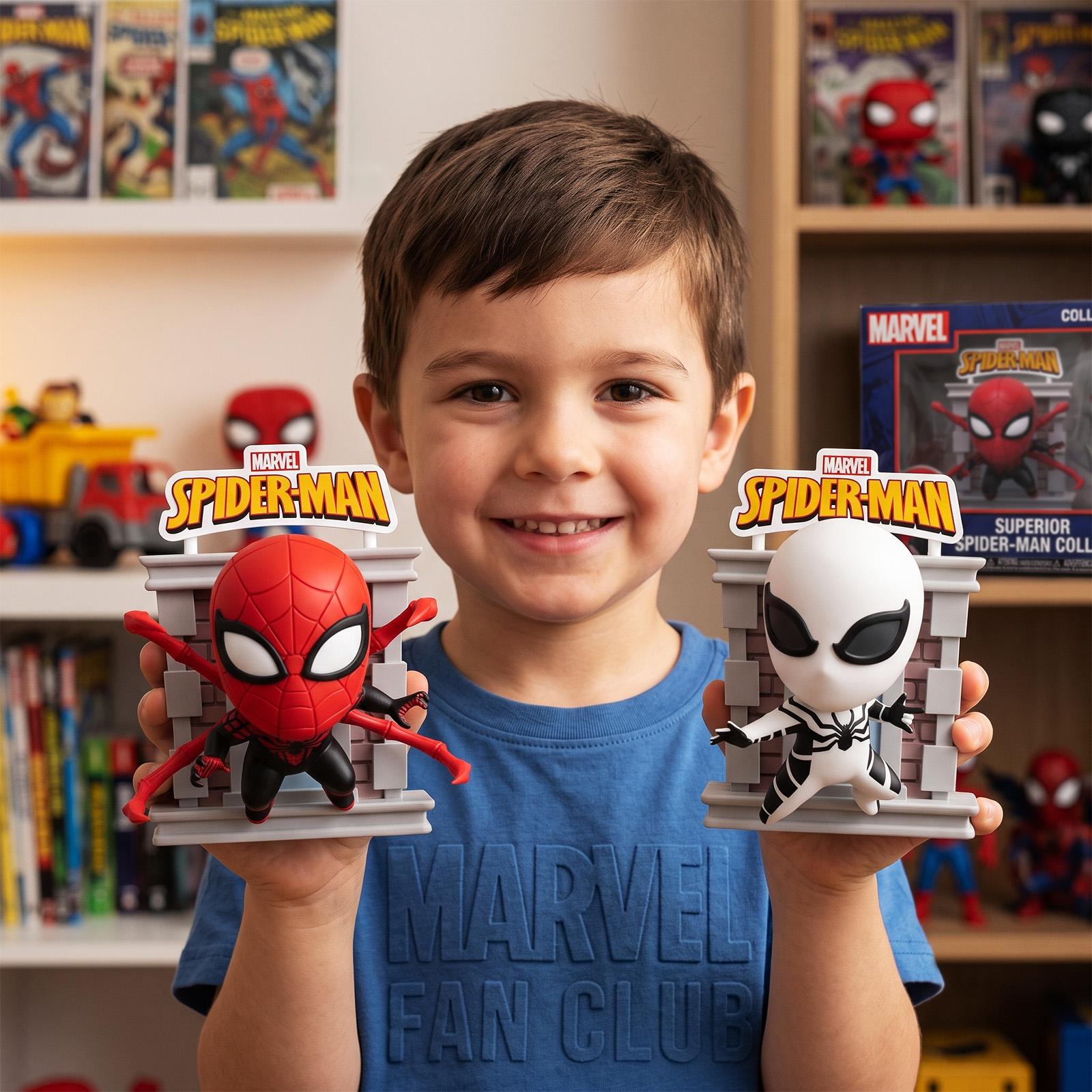 Official Marvel Spider-Man HeroBox Tower Series Mini Figure Set of 6, Window Box Collectible Toy Gift for Fans