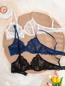 Women's Solid Color Lace Underwire Bra, Soft Comfortable Breathable Bra, Women's Lingerie for All Seasons, Womenswear