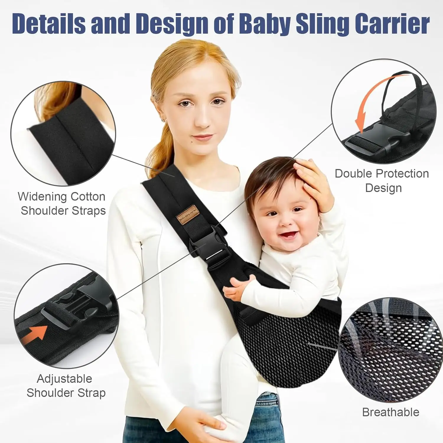 Baby Sling Carrier, Baby Carrier Newborn to Toddler, Toddler Carrier with Safety Buckle, One Shoulder Adjustable Shoulder Strap, One Size Fits All, Gr