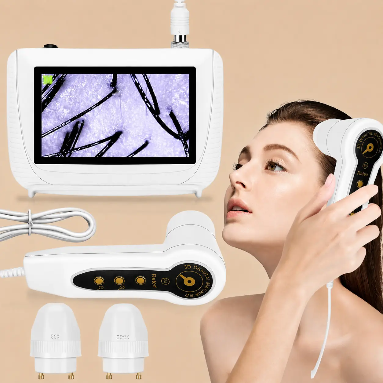 Salon-Grade Scalp & Skin Analysis Machine (5") – Measure Follicle Density, Assess Scalp Oil Quality, Identify Root Causes, Lightweight Portable Tool for Home & Salon