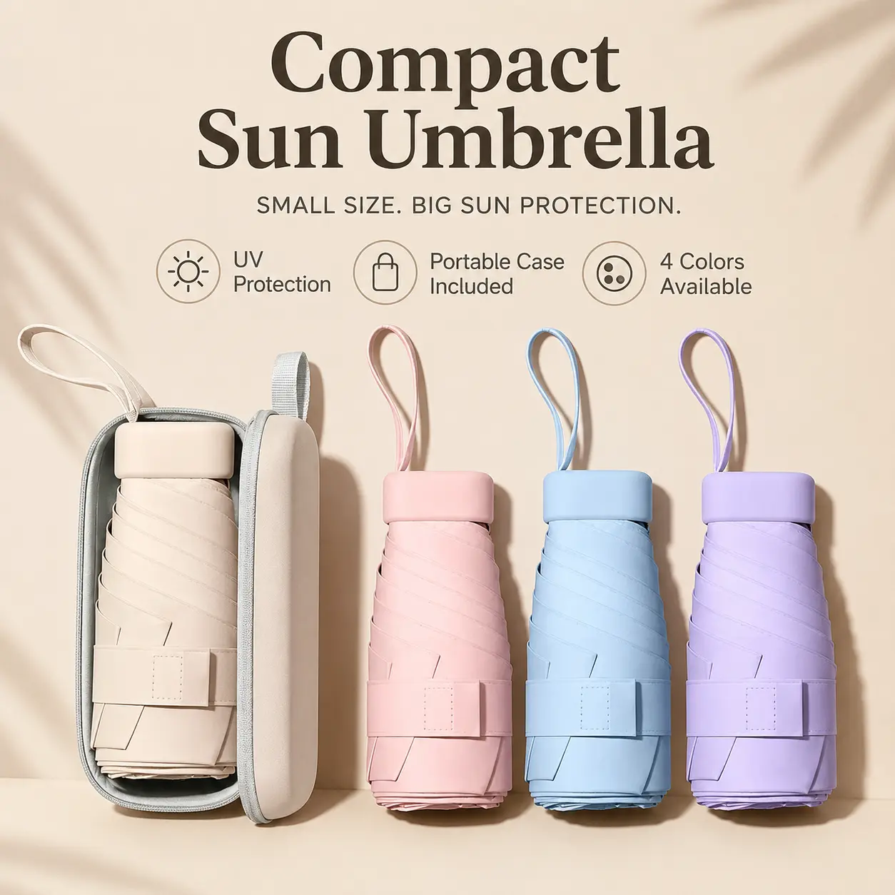 Super Mini Portable Umbrella with UV Protection Capsule, Ultra-Light Pocket Umbrella for Travel, School & Daily Carry Lightweight