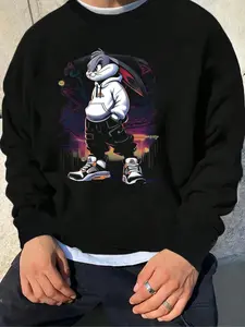 Men's Regular Fit Letter & Graphic Print Drop Shoulder Thermal Lined Sweatshirt, Casual Long Sleeve Round Neck Pullover for Fall & Winter, Men's Clothes for Daily Wear