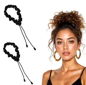 2Pcs Adjustable Hair Ties for Thick Length and Lock Hair Stretcher Soft Locs Dreads Black Color