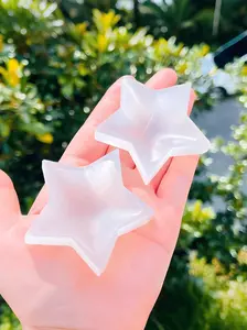 Handcrafted Selenite Crystal Star Bowl, 1 Count Elegant White Gypsum Ornament, Ideal Gift for Holidays, Natural Crystal Decorations