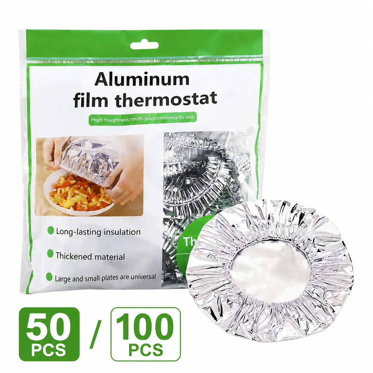 50PCS / 100PCS Available, Aluminum Foil Heat-Retaining Food Covers, Reusable Elastic Insulation Dish Lids for Home Kitchen Tableware, Fresh-Keeping Wrap for Plates, Bowls & Food Containers