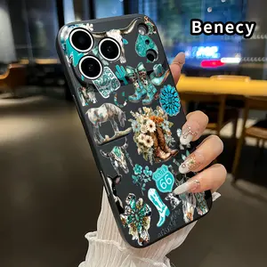 Straight Edge TPU Phone Case for iPhone 17 15 16 14 Pro Max 13 12 11 XR XS Plus Air E Cowboy Cactus Caper Pattern Drop Protection Shockproof Soft Liquid Silicone Smartphone Cover