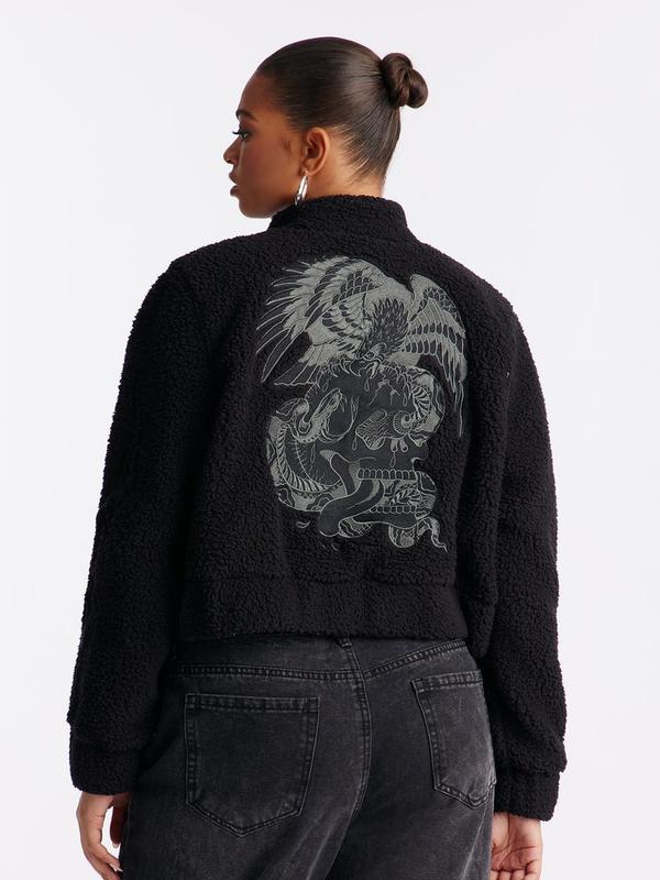 Eagle Skull Sherpa Jacket - Black