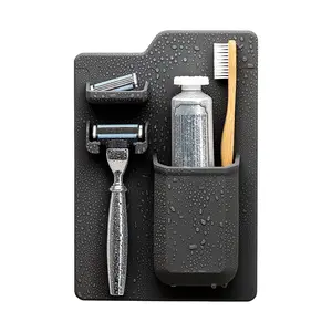 TOOLETRIES The Harvey Toothbrush & Razor Holder - Silicone Shower Organizer, Toiletries & Toothbrush Holder for Shower, Bathroom Accessory - Silicone-Grip Technology, Removable & Reusable - Charcoal