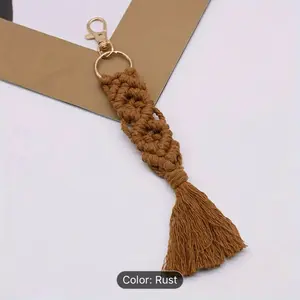 Macrame Lanyard Keychain with Tassels - Boho Bag Charms, Cute Handcrafted Accessories for Car Key Purse and Phone Wallet