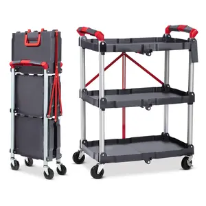 GARVEE 150 LBS Folding Utility Cart with Collapsible Design, All-Terrain Lockable Wheels, Aluminum Portable Rolling Tool Cart with Ergonomic Handle for Home, Garage, and Workshop, Folds to 7.5" Thin