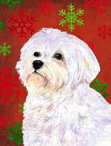 Carolines Treasures  11 x 15 in. Maltese Red And Green Snowflakes Holiday Christmas Flag Garden Size, Decor, Holiday Theme, Decoration, Outdoor Decor
