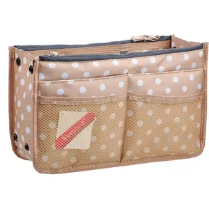 Updated Purse Handbag Organizer Insert Liner Bag in Bag 13 Pockets Beige Dot Medium
