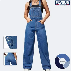 FLVSUN Women's Denim Overalls Casual Adjustable Strap Denim Overall Romper Suits for Daily Wear Ladies Clothes for All Seasons Basic Fitted Medium Blue Minimalist Sleeveless Strappy Romper
