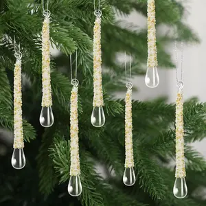 24 count ICY Teardrop Christmas Ornaments 4.72 x 0.59 Inches Frosted Glass Raindrop Clear Christmas Chandelier   Ornaments for Xmas Tree Decorations Winter Party()
