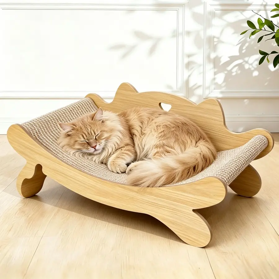 Cat Scratcher Bed, Sisal Cat Scratcher Bed for Indoor&Outdoor Cats Hammock for Scratching Pad Cat Chair Natural Sisal Scratch Post for Large Cats Scratcher Lounge, Breathable Large Cat Scratching Board, Wood Frame Scratch Pad, Easy Assembly Furniture
