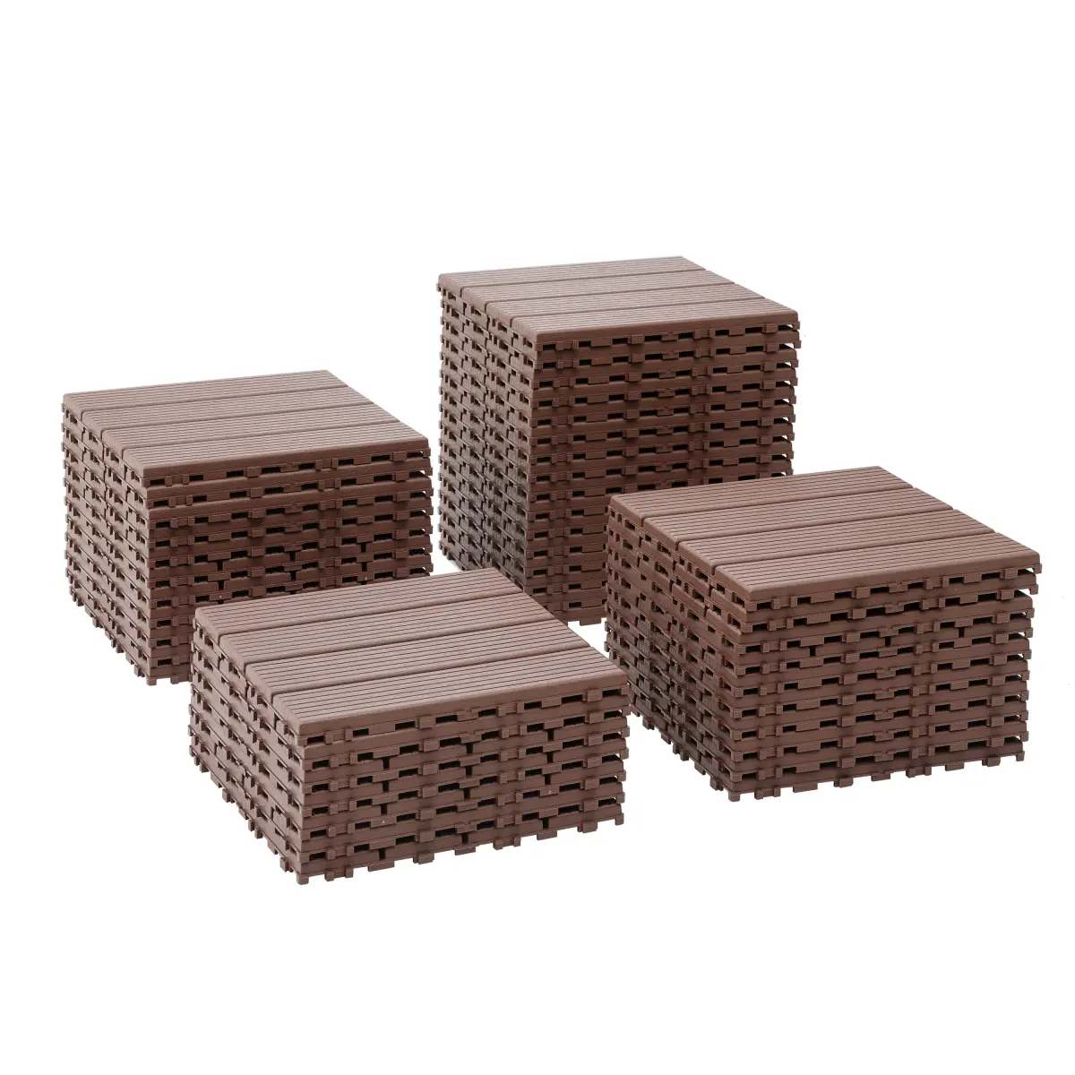 Plastic Interlocking Deck Tiles 44 PCS, 12x12 Inches Square Waterproof Outdoor Patio Flooring, Easy Snap Balcony Floor Tiles for Garden, Poolside, Backyard, Pathway, Indoor Use, Brown ﻿