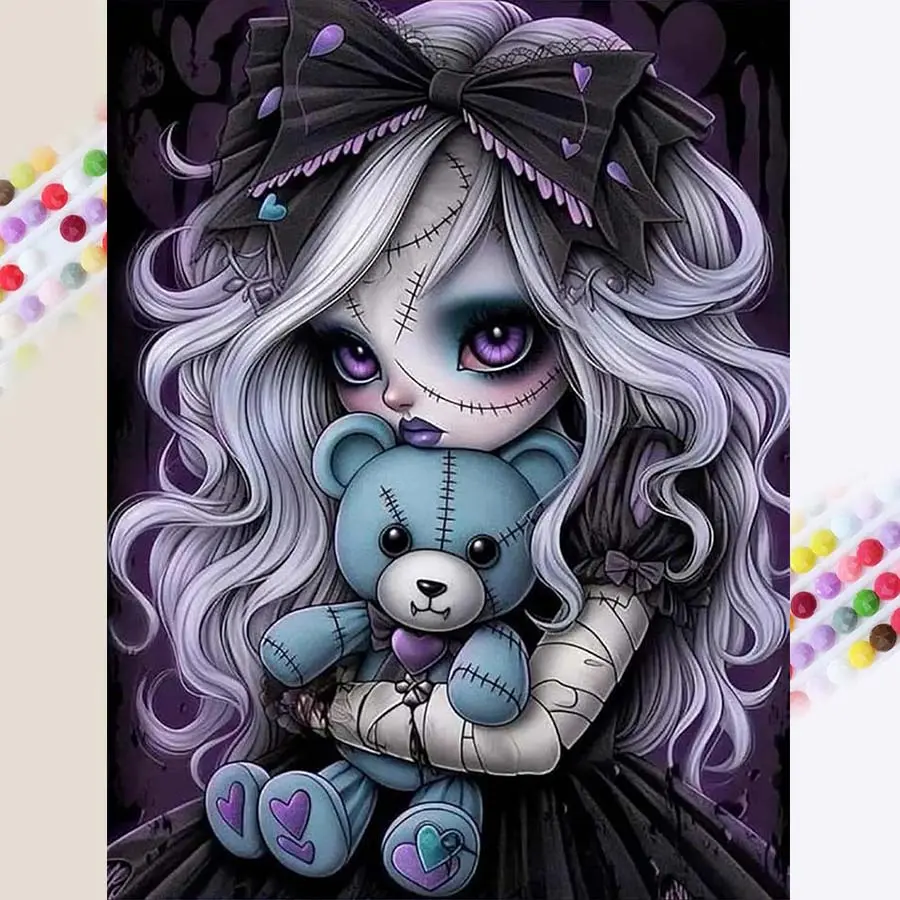 1 set of DIY diamond painting kit, 5D diamond art kit, DIY decoration plush toy, bow, purple. Mosaic, diamond art, DIY art home decoration, Handicraft