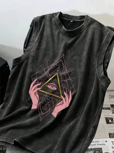 Men's Cotton Vintage Distressed Sleeveless T-Shirt, Casual Round Neck Fashion Top for Summer Wear, Trendy Stylish for Men