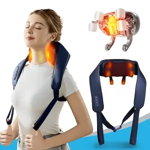 6D Shiatsu Massager for Neck & Shoulder | Cordless & Rechargeable | Christmas Gifts for Women, Men, Mom, Dad (PU Leather, Dark Blue) Portable Pain Relief Relief Roller Adjustable Daily Lightweight Therapy