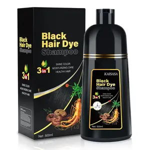 Black Hair Dye Shampoo 3 in 1 Natural Formula 500ml - No Parabens & Harsh Chemicals - Skin Test Recommended - Mild Herbal Ginseng Extract for Strong Soft Hair