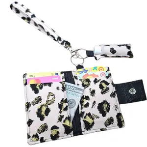 Keychain Wallet & Chapstick Holder with Wrist Strap - Bundle - Black/Gold Shimmer Body & Pink Cheetah Pockets - Accessories