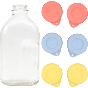 6 Pack  Glass Bottle Replacement Caps, 48mm Diameter Bottle  Fit Stanpac &  & Stock Your  & The Dairy Shoppe Milk Glass Bottles.  and Airtight Bottle Caps