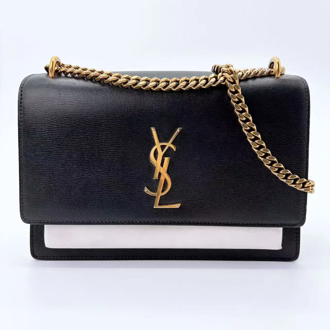 Pre-owned Yves Saint Laurent Saint Laurent Calfskin Bi Color Medium Monogram Sunset Black Pearl White
